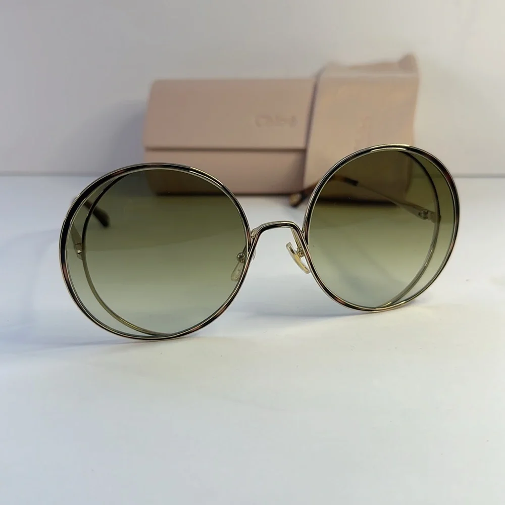 New Authentic Chloé CH 0037S 2343J3 - GOLD/ GREEN GRADIENT Round Sunglasses